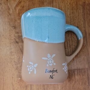 Cape Shore Beaufort North Carolina Teal & Tan Oversized Stonewear Turtle Mug